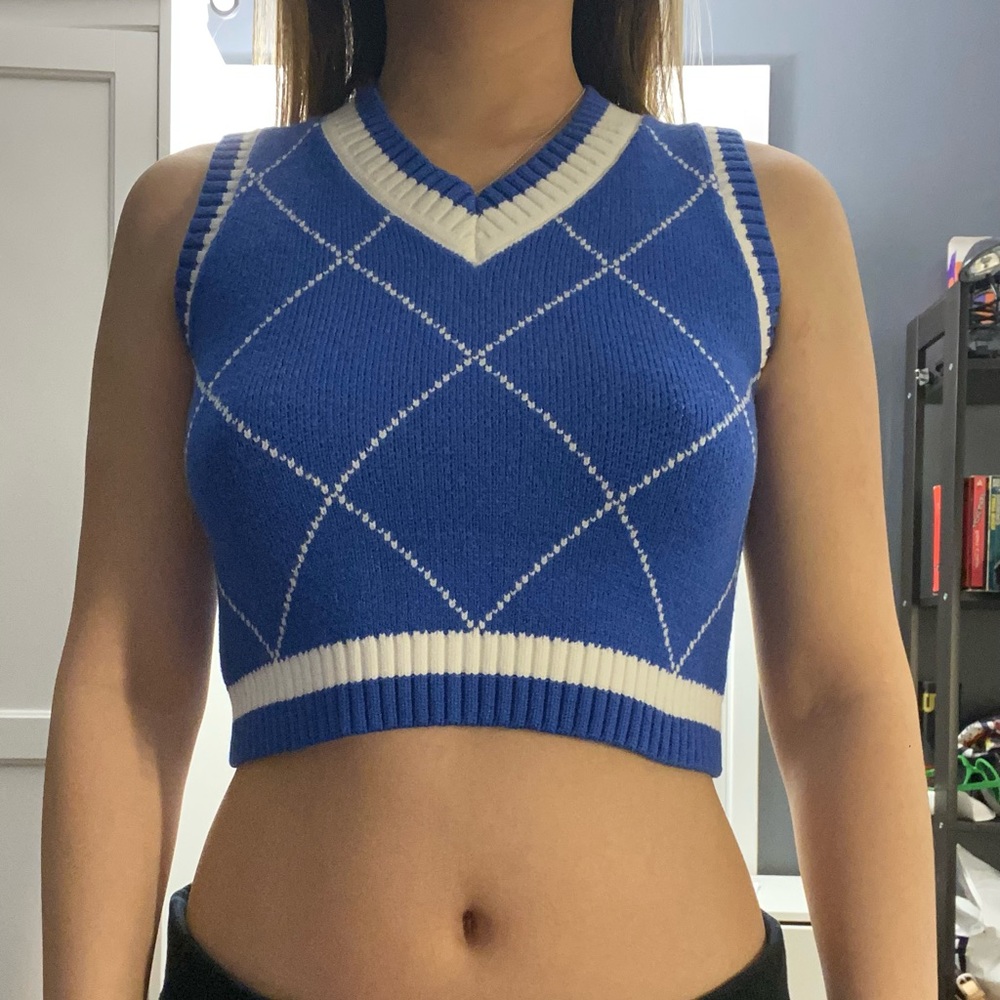 Blue Argyle Patterned Vest
